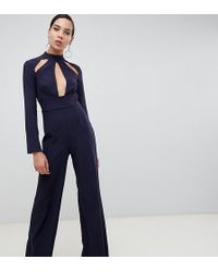 Missguided Key Hole Kimono Sleeve Jumpsuit In Navy - Blue