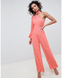 ASOS Tuta lunga monospalla con ricami - Rosa