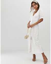 ASOS Vestito da giorno lungo in pizzo - Bianco