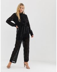 Religion Sheer Jumpsuit In Broderie Anglaise - Black