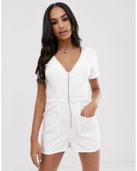 Missguided Tuta corta con zip bianca - Bianco