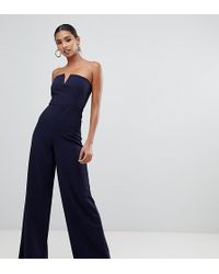 Missguided Tuta jumpsuit a fascia blu navy con scollo a V e fondo ampio