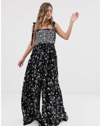 Free People Colour My World Printed Jumpsuit - Black