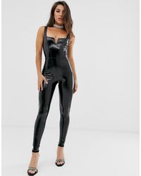 ASOS Combi moulante longue en vinyle - Noir