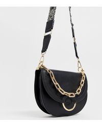 Bacabe Black Saddle Cross Body Bag With Woven Embroidered Strap