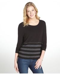 Three Dots Black Cotton Blend Faux Wrap Front Long Sleeve Top in Black ...