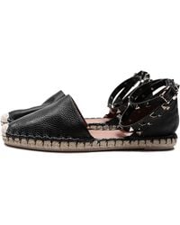 Valentino Leather and Lace Espadrilles in Black | Lyst