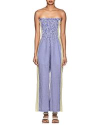 A Peace Treaty Striped Linen Strapless Jumpsuit - Blue