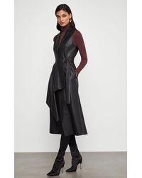 BCBGMAXAZRIA Bcbg Faux Leather Drape Front Long Vest - Black