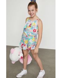 BCBGMAXAZRIA Bcbg Asymmetric Tropical Floral Romper - White