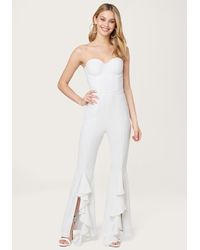 Bebe Ruffle Split Leg Jumpsuit - White