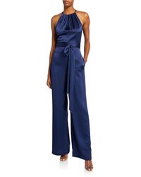 Diane von Furstenberg Constantina High-neck Sleeveless Satin Jumpsuit - Blue