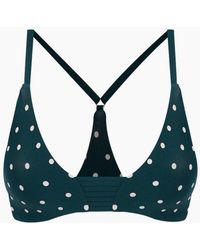 Seafolly Aralia Strappy Racerback Bikini Top - Emerald/rose Polka Dot Print - Green