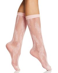 Natori Fishnet Plume Crew Socks - Pink