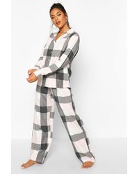 Boohoo Womens Brushed Flannel Button Through Pj Trouser Set - Pink - 2