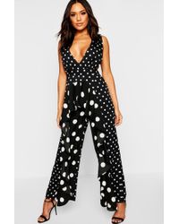 Boohoo Womens Pinafore Polka Dot Ruffle Jumpsuit - Black - 4