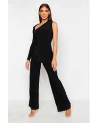 Boohoo Womens One Shoulder Jumpsuit - Black - 2