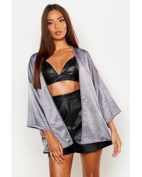 Boohoo Womens Hammered Satin Kimono - Gray - S/m
