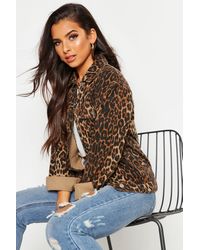 Boohoo Leopard Oversized Denim Jacket - Brown