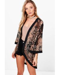 Boohoo Tonal Paisley Chiffon Kimono - Black
