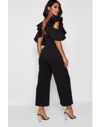 Boohoo Womens Statement Ruffle Cross Back Jumpsuit - Black - 4