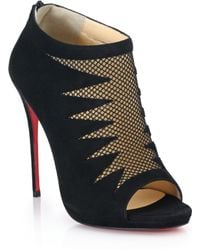 Christian louboutin Indiboot Embroidered Suede Boots in Black | Lyst