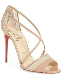 Christian louboutin Amal Ostrich Leather Cage Sandals in Brown ...