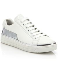 Prada Leather Laceup Sneakers in White (bianco-white) | Lyst  
