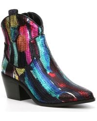 sequin block heel boots