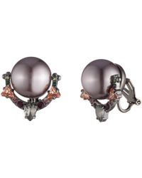 Lyst Carolee Pear Drop Clip Earrings In Blue Carolee Hemae Tone Crystal Imitation Pearl Clip On Door Knocker Earrings