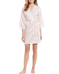 Lauren by Ralph Lauren Satin Lace Short Wrap Robe - Pink