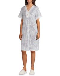 Miss Elaine Cottonessa Paisley-print Zip-front Short Robe - White