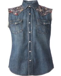 Saint Laurent Sleeveless Denim Shirt - Lyst