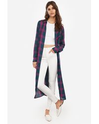 Express Plaid Print Duster Green Print