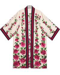 Gucci Rose Garden Print Silk Kimono - Pink