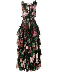 Dolce & Gabbana Abendkleid mit Blumen-Print - Schwarz