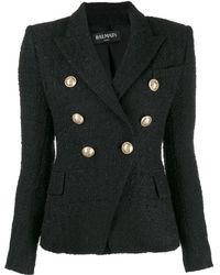 Balmain Blazer de tweed con doble botonadura - Negro