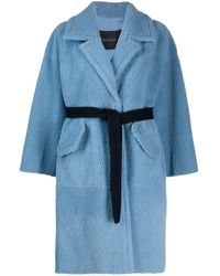 Blancha Lammy Coat Met Riem - Blauw