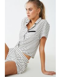 Forever 21 Striped Print Pajama Set , Cream/black - Multicolor