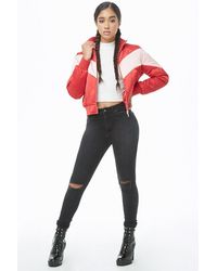 Forever 21 Blouson d'aviateur rembourré à chevrons - Rouge