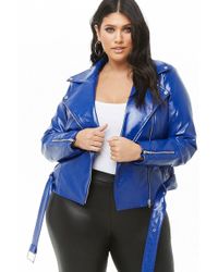 Forever 21 Bikerjacke in Lacklederoptik - Blau