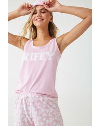 Forever 21 Wifey Graphic Pajama Set , Pink/white