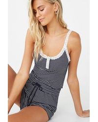 Forever 21 Lace-trim Striped Lounge Set , Navy/white - Blue