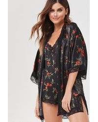 Forever 21 Floral Print Robe , Black/red