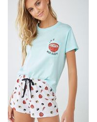 Forever 21 Miso Sleepy Graphic Pajama Set , Mint/white