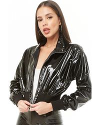 Forever 21 Jacke in Lacklederoptik - Schwarz