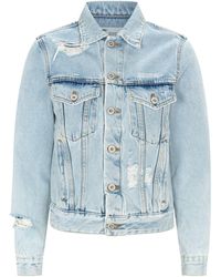 Off-White c/o Virgil Abloh Embroidered Distressed Denim Jacket - White