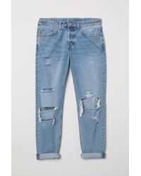H&M Boyfriend Low Ripped Jeans - Blue