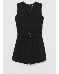 H&M V-neck Playsuit - Black