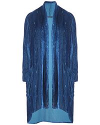 Grizas Ribbed Velvet Draped Jacket - Blue